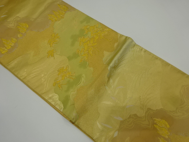 JAPANESE KIMONO / ANTIQUE FUKURO OBI / SILK / WOVEN MIST & TREES